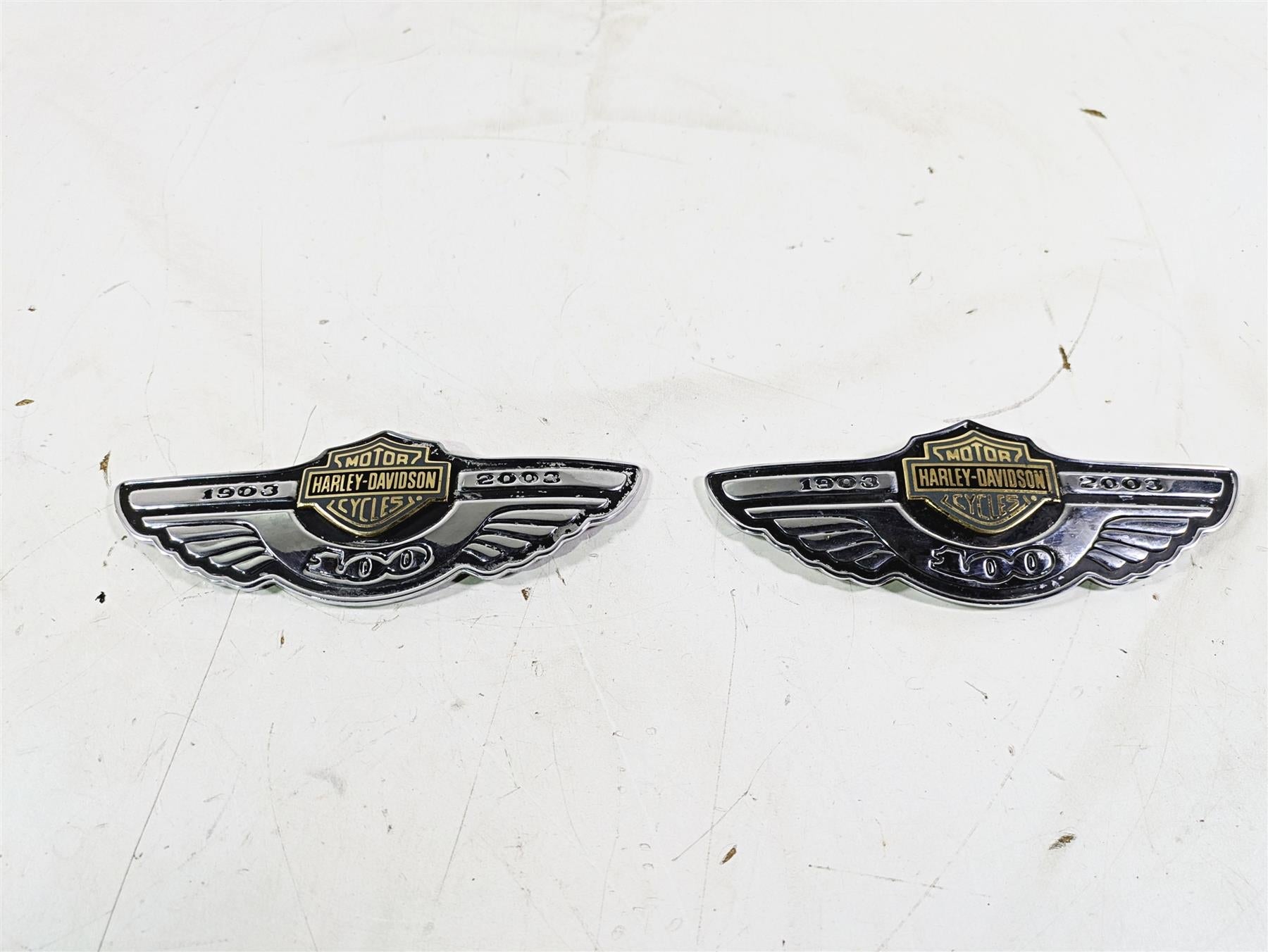 2003 Harley Softail FXSTDI Deuce 100th Fuel Tank Emblem Set 62236-03 62237-03 {{ shop.shopifyCountryName }} - Mototech271