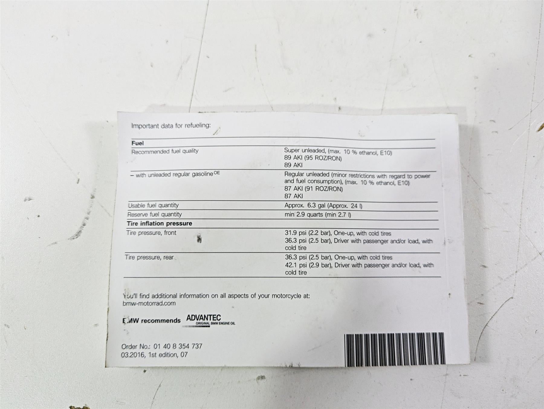 2017 BMW F800GS Adv K75 Owners Manual Book 01408354737 {{ shop.shopifyCountryName }} - Mototech271