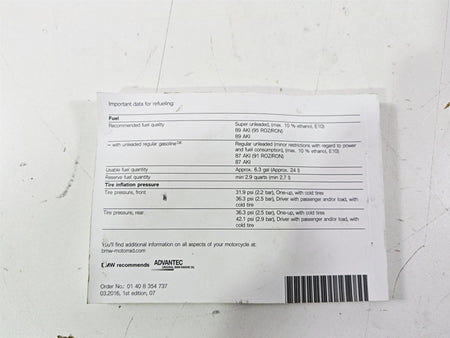 2017 BMW F800GS Adv K75 Owners Manual Book 01408354737 {{ shop.shopifyCountryName }} - Mototech271