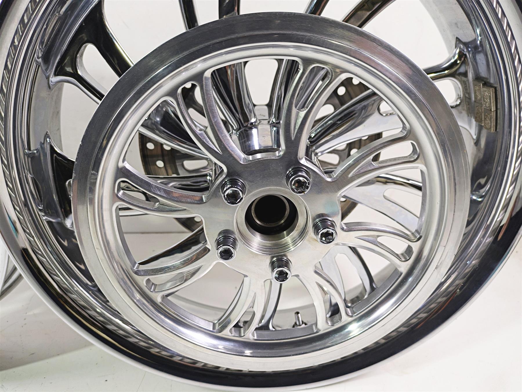 2007 Harley Touring Glide Twisted Vortex Style Chrome Front Rear Wheel Rim 21" & 18" {{ shop.shopifyCountryName }} - Mototech271
