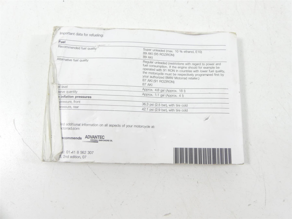 2016 BMW R1200RS K54 Owners Riders Drivers Manual Book 01418562307 {{ shop.shopifyCountryName }} - Mototech271