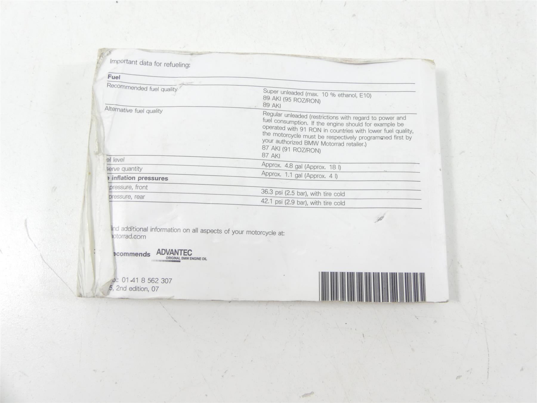 2016 BMW R1200RS K54 Owners Riders Drivers Manual Book 01418562307 {{ shop.shopifyCountryName }} - Mototech271