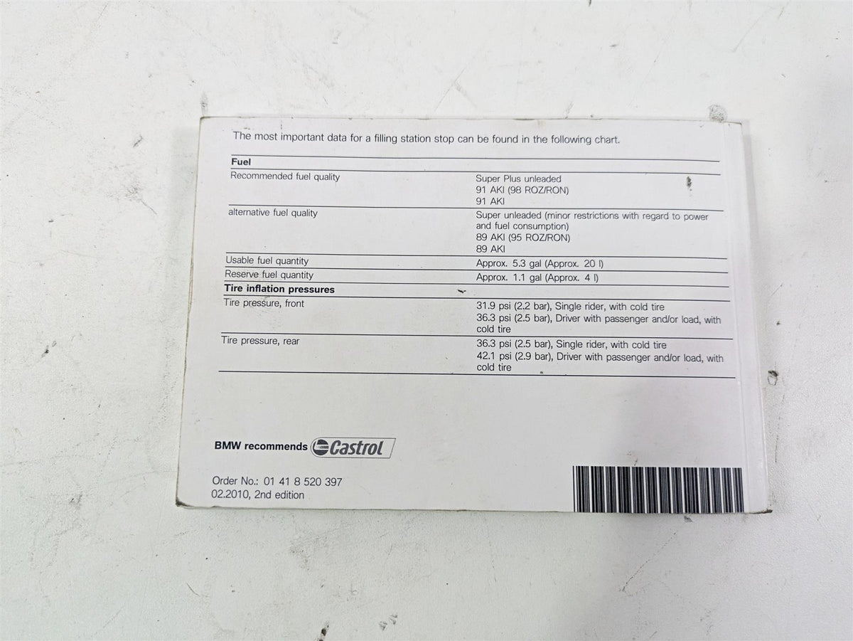 2010 BMW R1200GS K25 Owners Manual Booklet 01418520397 {{ shop.shopifyCountryName }} - Mototech271