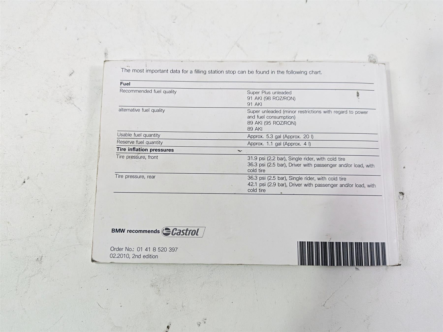 2010 BMW R1200GS K25 Owners Manual Booklet 01418520397 {{ shop.shopifyCountryName }} - Mototech271