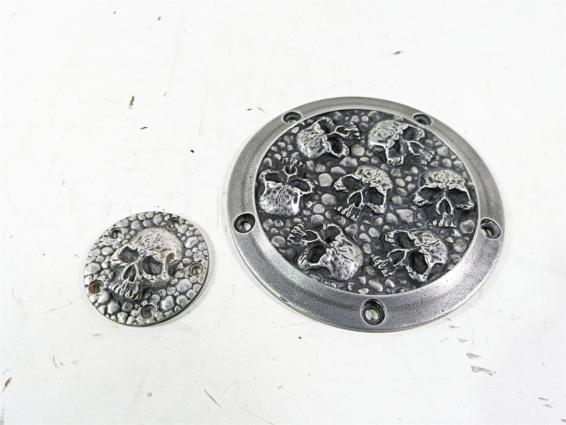 Harley Davidson Twin Cam Skull Seven Deadly Sins Aged Aluminum Derby & Cam Cover | Mototech271