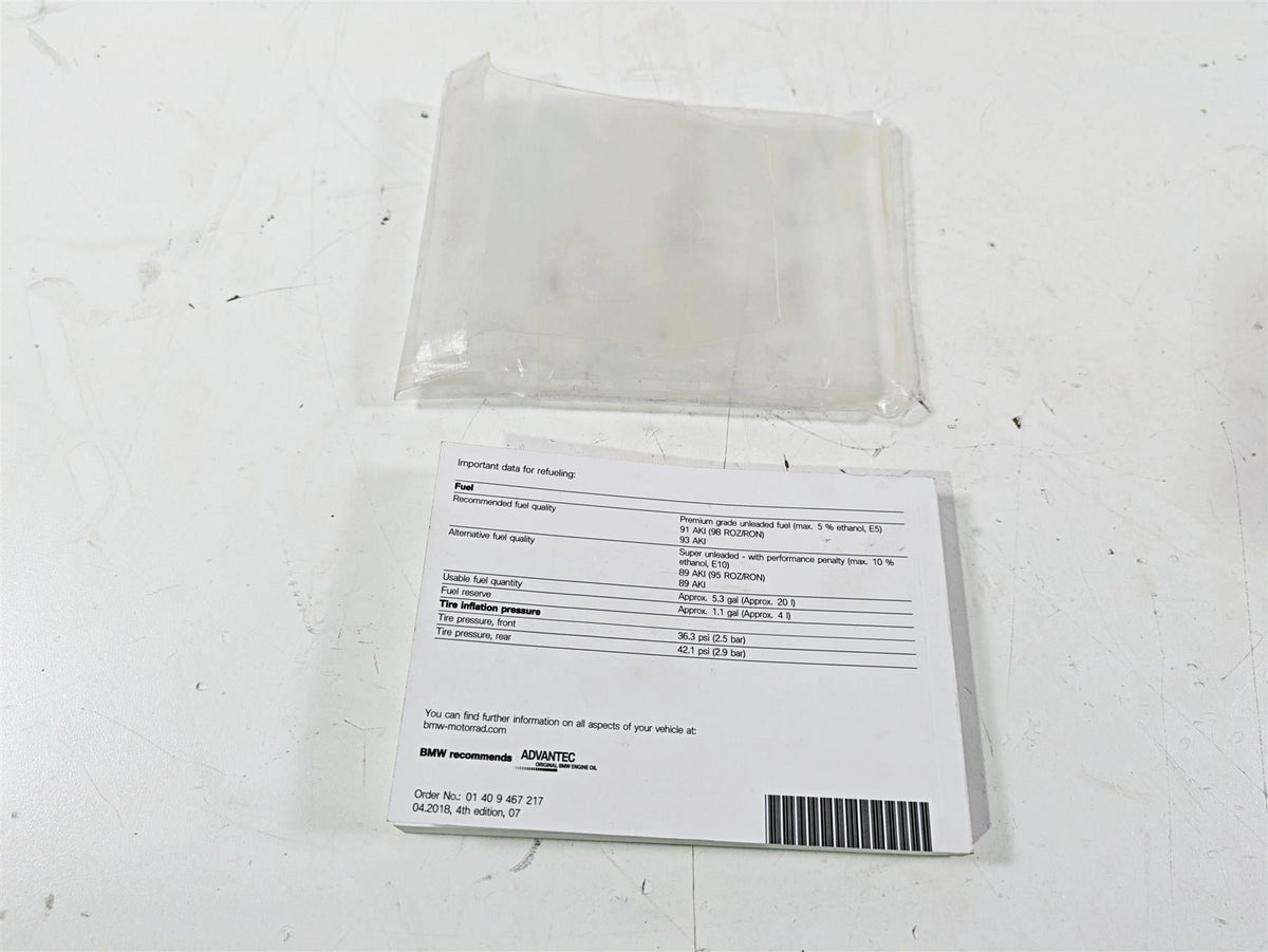 2019 BMW S1000XR K49 Owners Manual Booklet 01409467217 {{ shop.shopifyCountryName }} - Mototech271