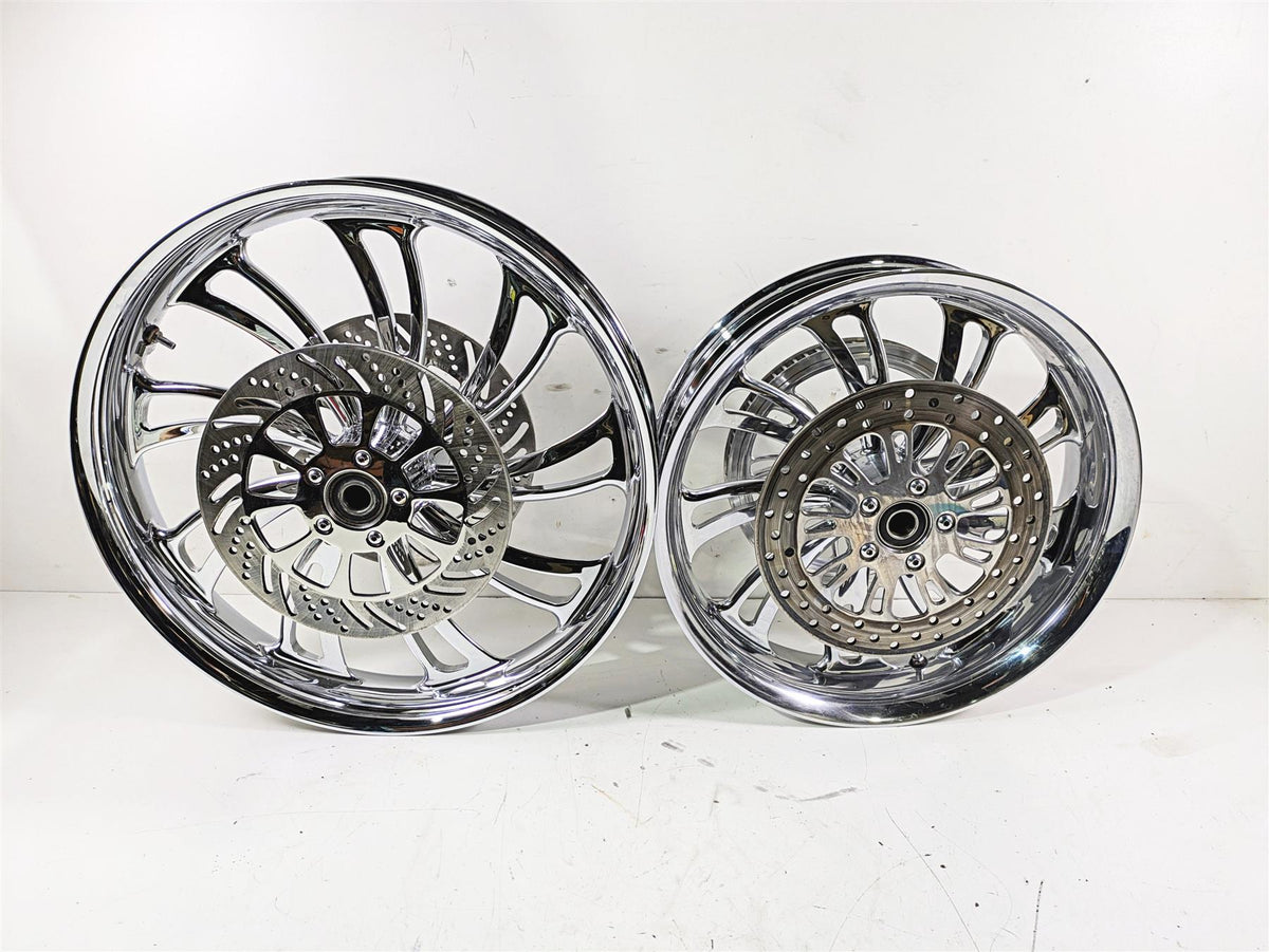 2007 Harley Touring Glide Twisted Vortex Style Chrome Front Rear Wheel Rim 21" & 18" {{ shop.shopifyCountryName }} - Mototech271