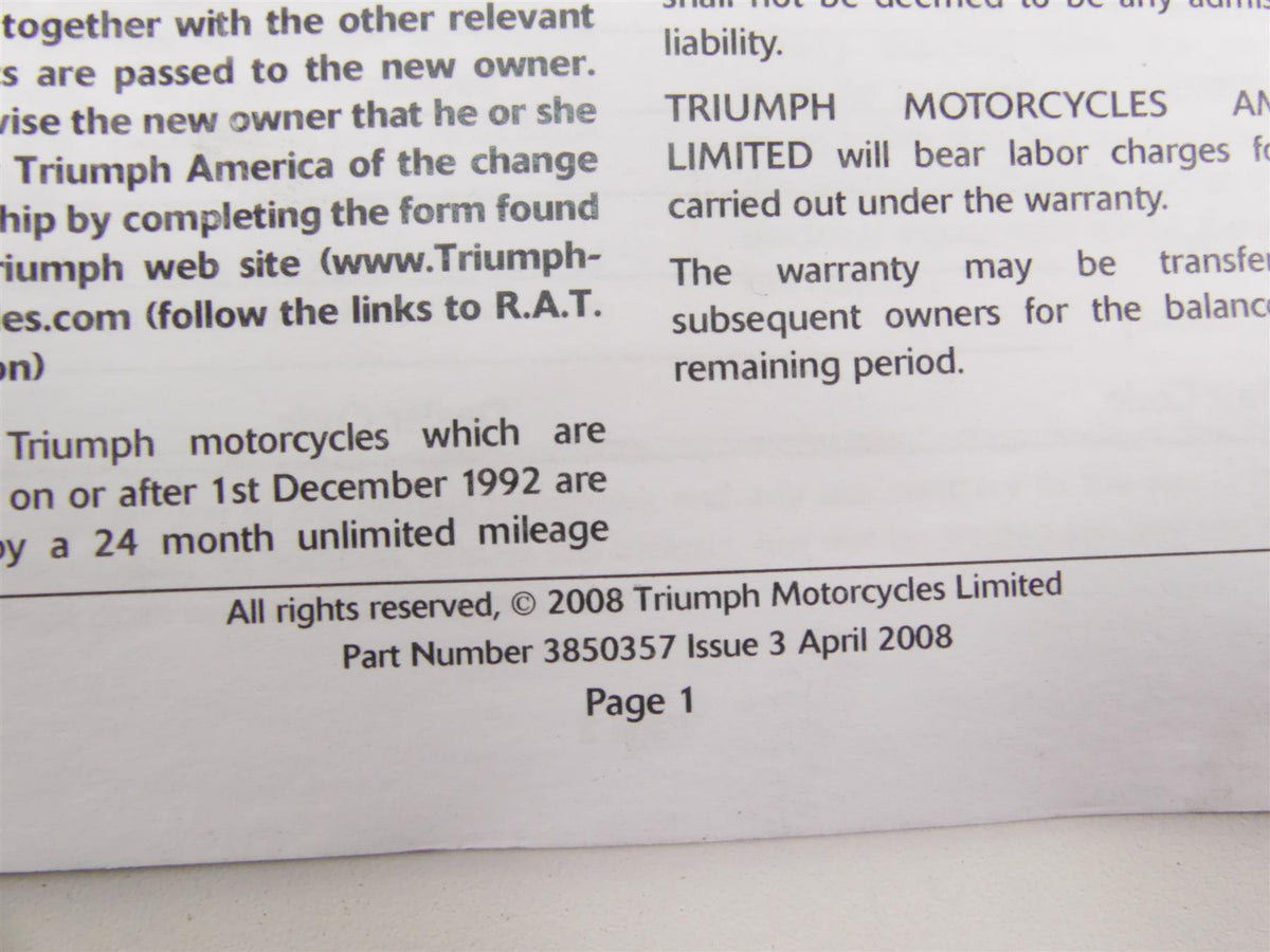 2013 Triumph Rocket 3 Touring Owners Manual & Riding Tips T3850357 T3852906 {{ shop.shopifyCountryName }} - Mototech271