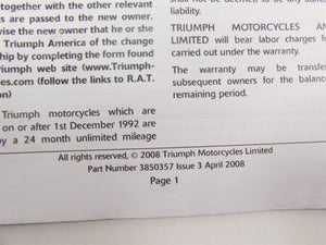 2013 Triumph Rocket 3 Touring Owners Manual & Riding Tips T3850357 T3852906