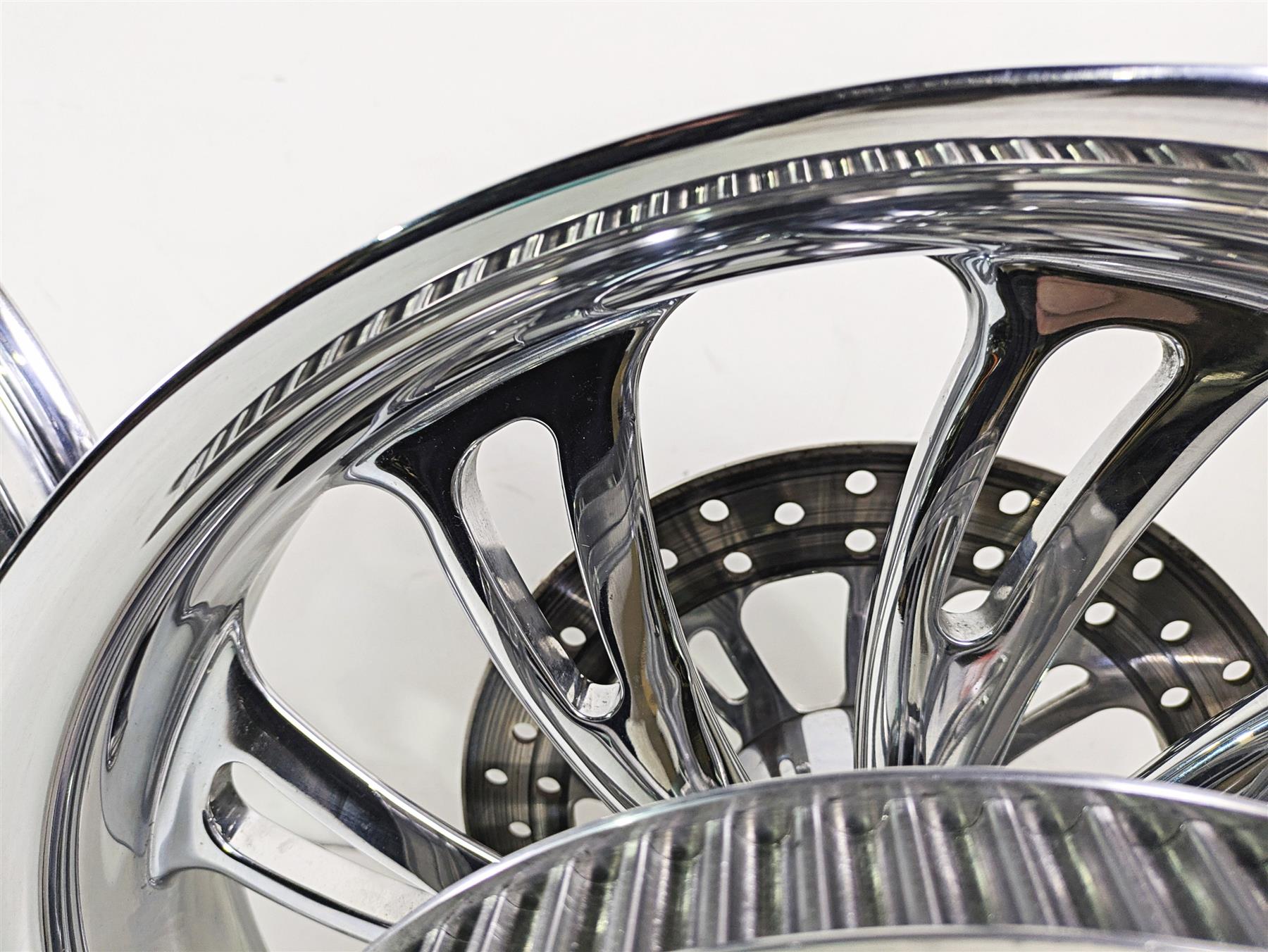2007 Harley Touring Glide Twisted Vortex Style Chrome Front Rear Wheel Rim 21" & 18" {{ shop.shopifyCountryName }} - Mototech271