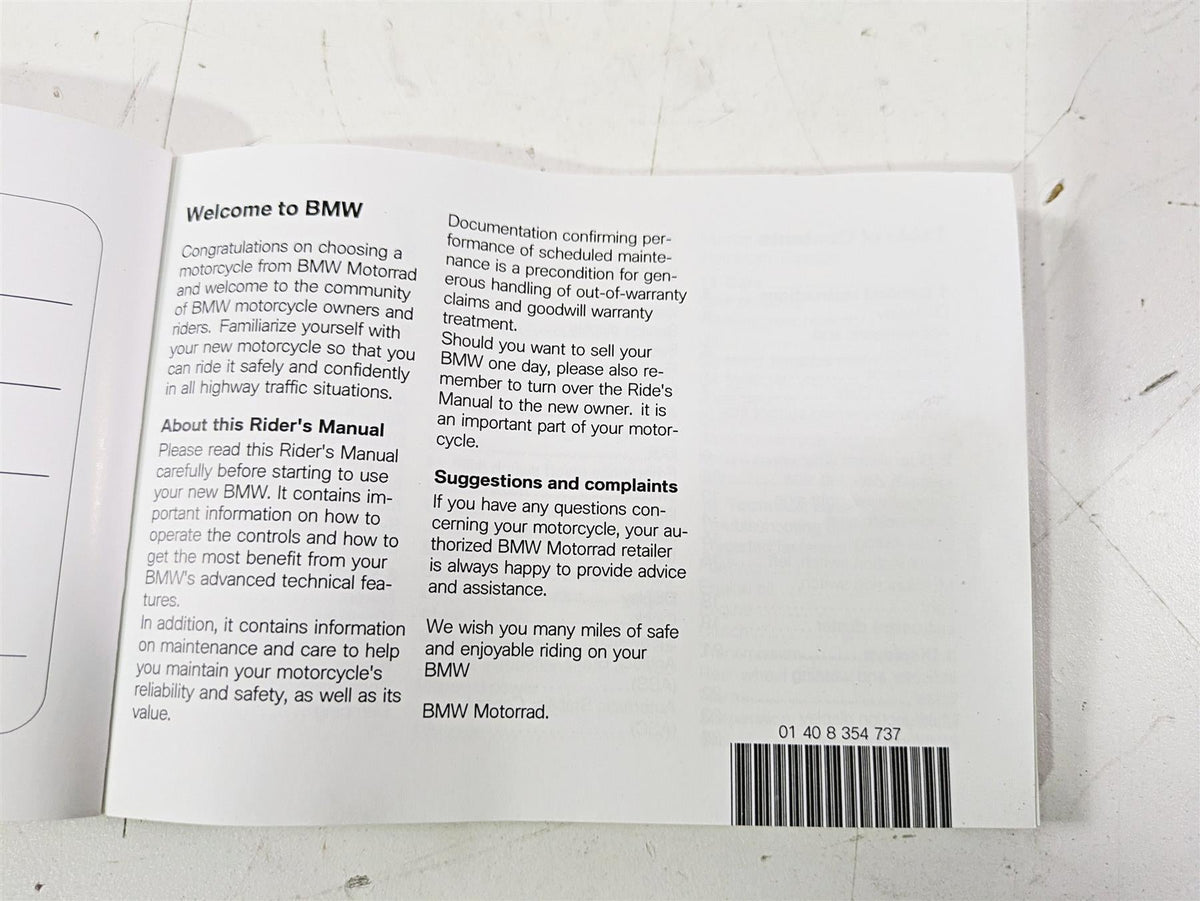 2017 BMW F800GS Adv K75 Owners Manual Book 01408354737 {{ shop.shopifyCountryName }} - Mototech271