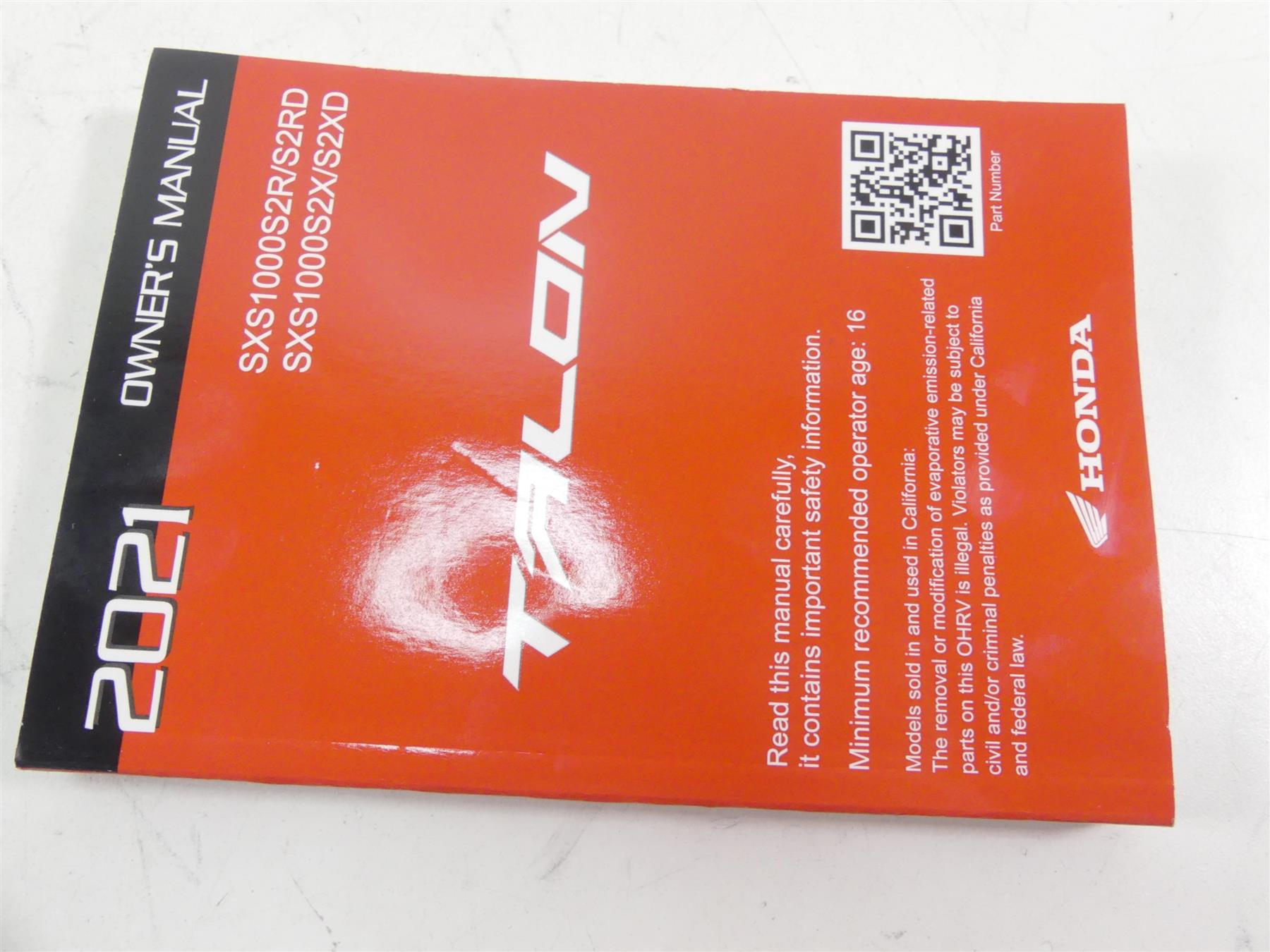 2021 Honda Talon SXS1000 S2X 1000R Owners Manual Book Set 00X31-HL6-6200 {{ shop.shopifyCountryName }} - Mototech271