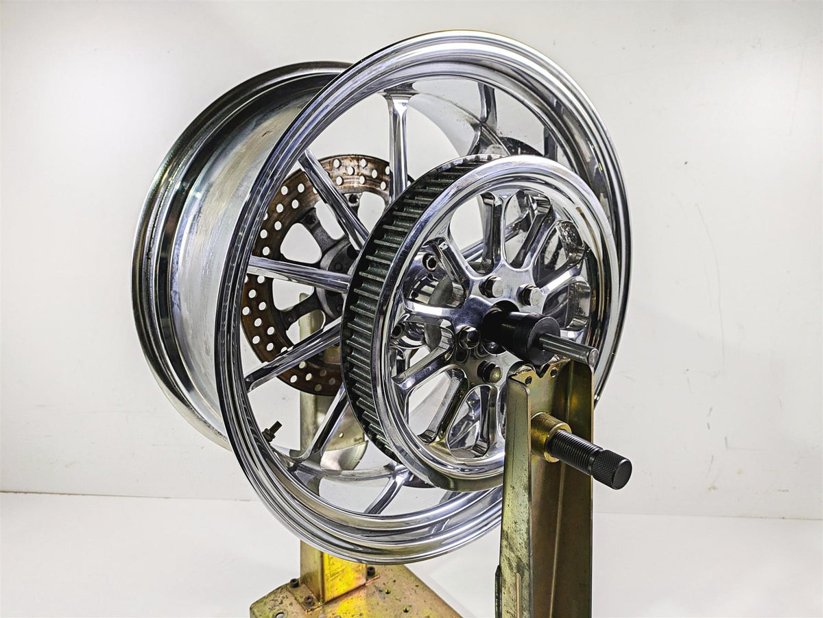 2004 Big Dog Chopper Straight Billet Rear Wheel Rim & Pulley 8.5x18 65T Pulley {{ shop.shopifyCountryName }} - Mototech271