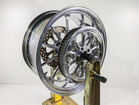 2004 Big Dog Chopper Straight Billet Rear Wheel Rim & Pulley 8.5x18 65T Pulley {{ shop.shopifyCountryName }} - Mototech271