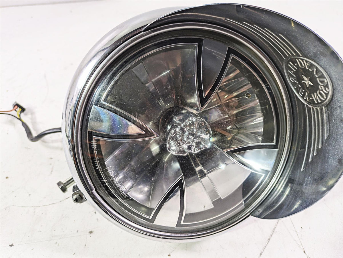 2004 Harley Softail FLSTF Fat Boy Headlight Iron Cross Skull + Visor 67903-00 {{ shop.shopifyCountryName }} - Mototech271