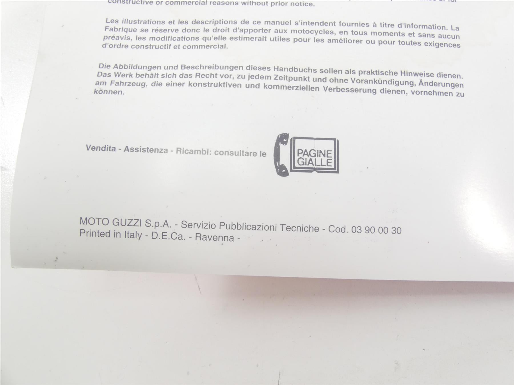 2001 Moto Guzzi California Sp 1100 Owners Manual GU03900030 {{ shop.shopifyCountryName }} - Mototech271